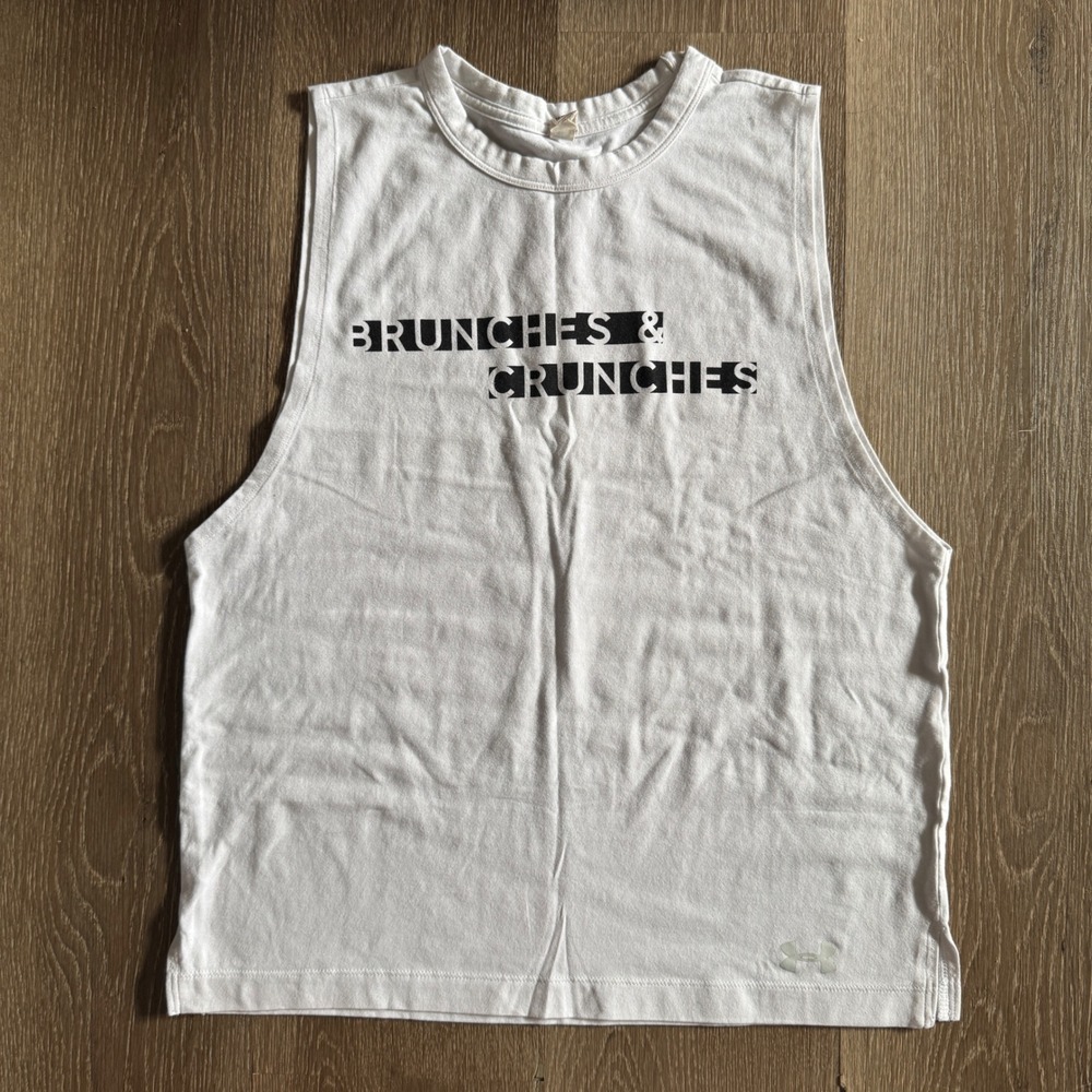 Under Armour Muscle Tank Womens Medium White Brunches & Crunches HeatGear Top